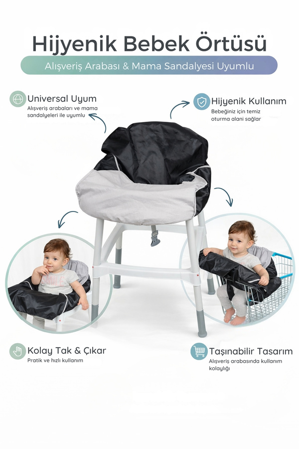 ubeybi Universal Hijyenik Bebek Örtüsü - Alışveriş Arabası ve Mama Sandalyesi Koruyucu