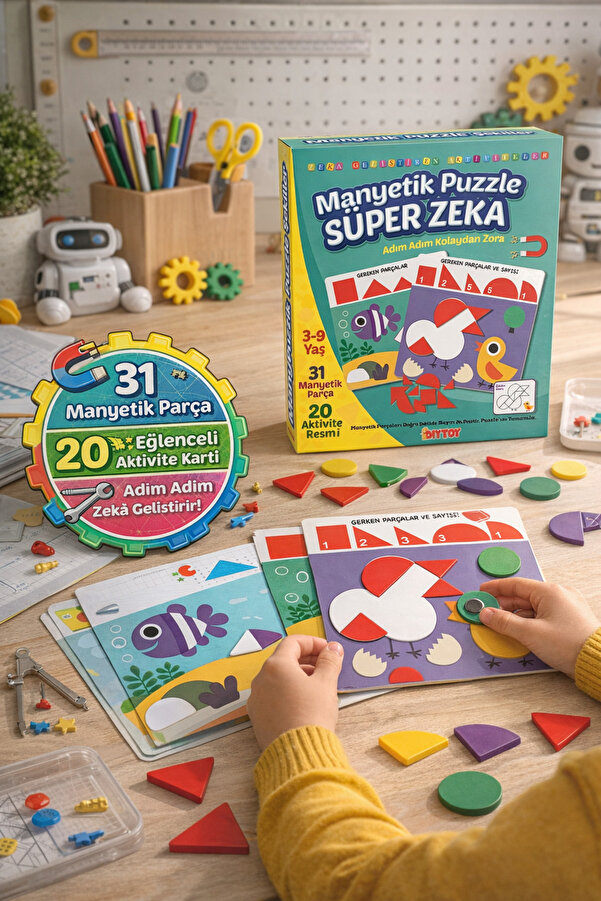 TOYFEST Manyetik Puzzle Süper Zeka Oyunu 3+ Yaş Eğitici Manyetik Şekiller Tangram Seti