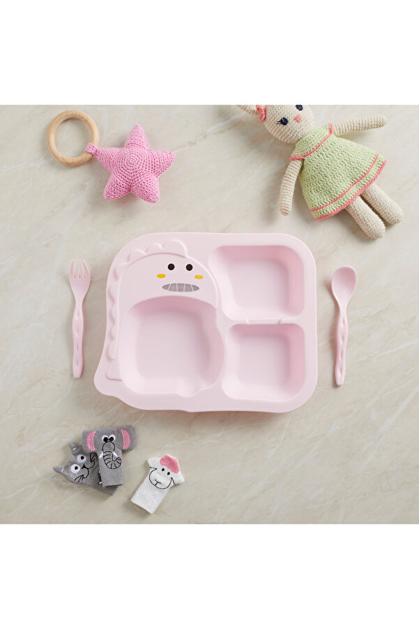 tinibud Bebek Bölmeli Mama Tabağı Kaşık Çatal Seti PP Kırılmaz 400 ml Dayanıklı 22.3x27.4x3.7 cm