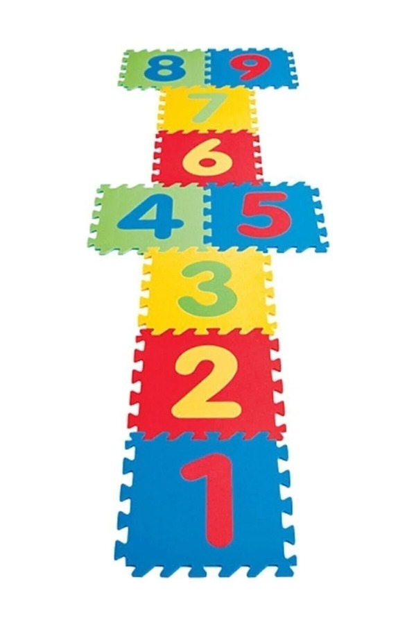 TEKNOLOJİBİZDE 9 Parça Büyük Boy Rakamlı Sayılı Sünger Yapılı Oyun Karosu Yer Matı Puzzle Yapboz