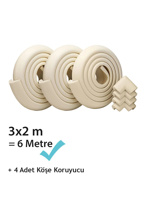 Evokids Ekstra Kalın Kenar Koruyucu Seti 6 Metre + 4 Adet Köşe Koruyucu | Bebek Çocuk Güvenlik Seti