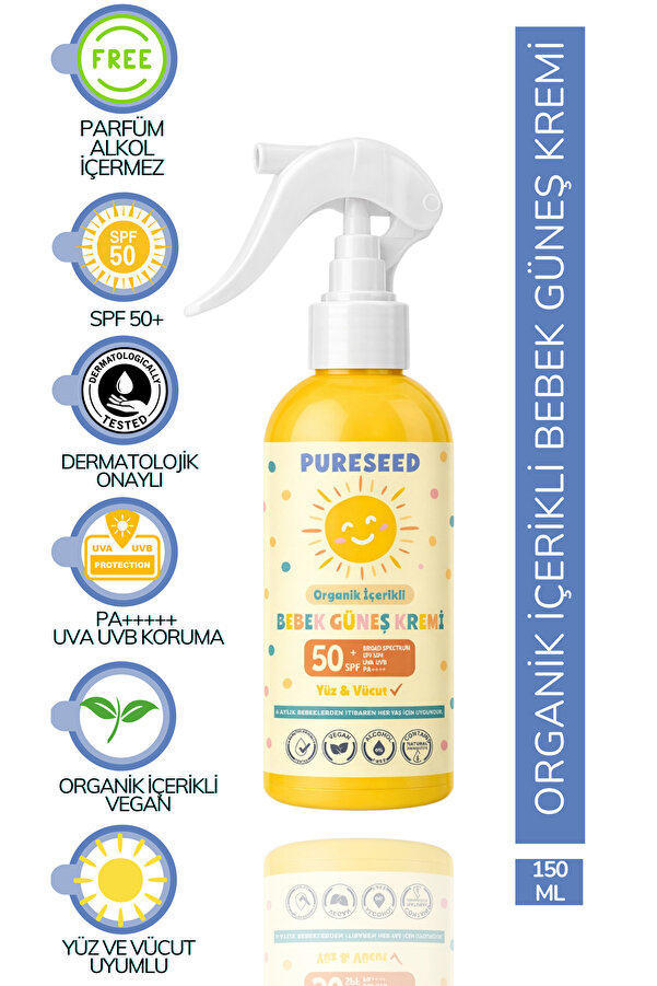 PURESEED NATURAL ORGANİK İÇERİKLİ BEBEK GÜNEŞ KREMİ ÇOK YÜKSEK KORUMA SPF 50+