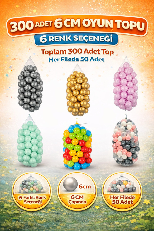BebeMango 300 Adet 6 CM Oyun Topu Seti – 6 Renk, Her Filede 50 Adet, Çocuk Oyun Havuzu Topu