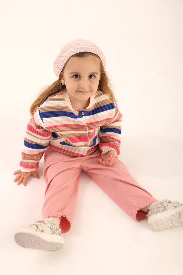 Patique Kids Rengarenk Çizgili Düğmeli Organik Pamuklu Triko Kız Çocuk Hırka