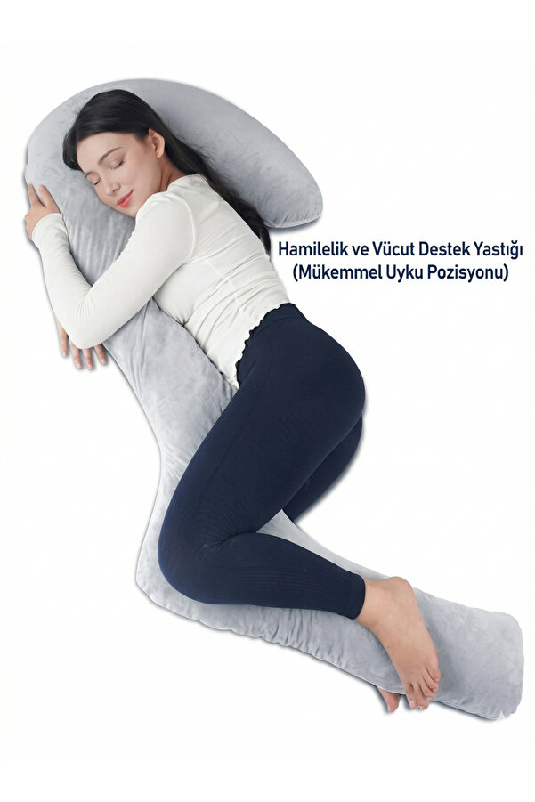 EKEPE Yan yatanlar için yastık, 170 cm hafızalı köpük, uzun hamilelik yastığı, gri