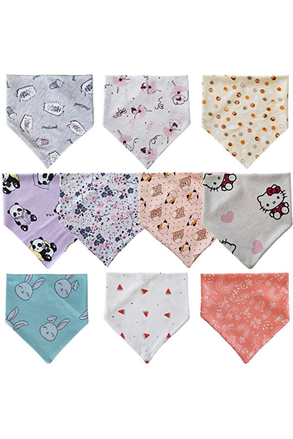 Baby Minik Kız Bebek Üçgen Fular Penye Salya Ve Mama Önlüğü 10 Adet