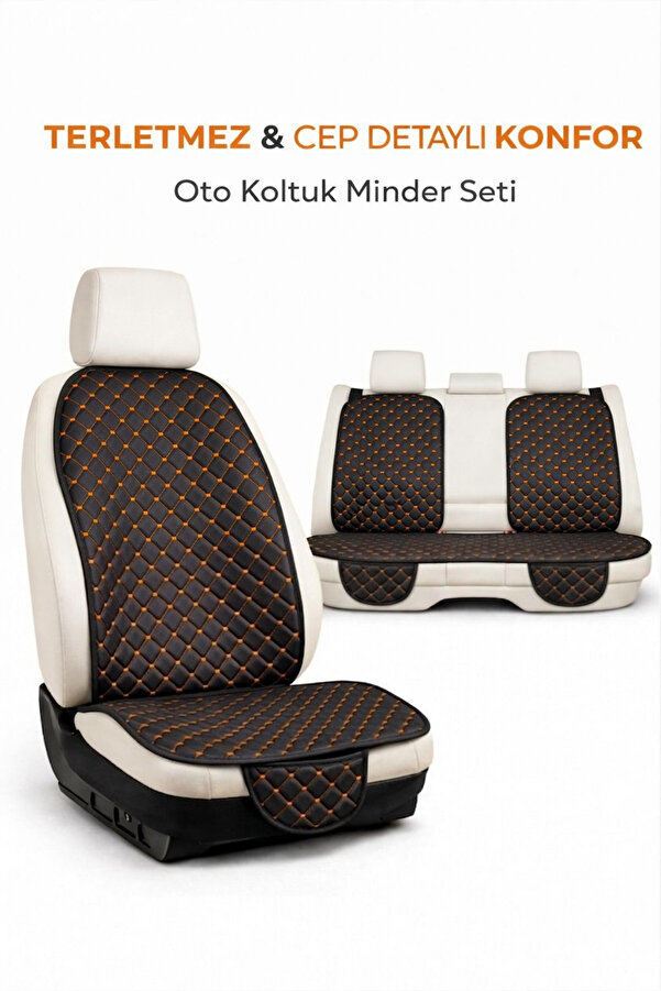 Ecarteks Terletmez Cepli Oto Koltuk Minder Seti Kolay Montaj Universal Koruyucu Kılıf Turuncu