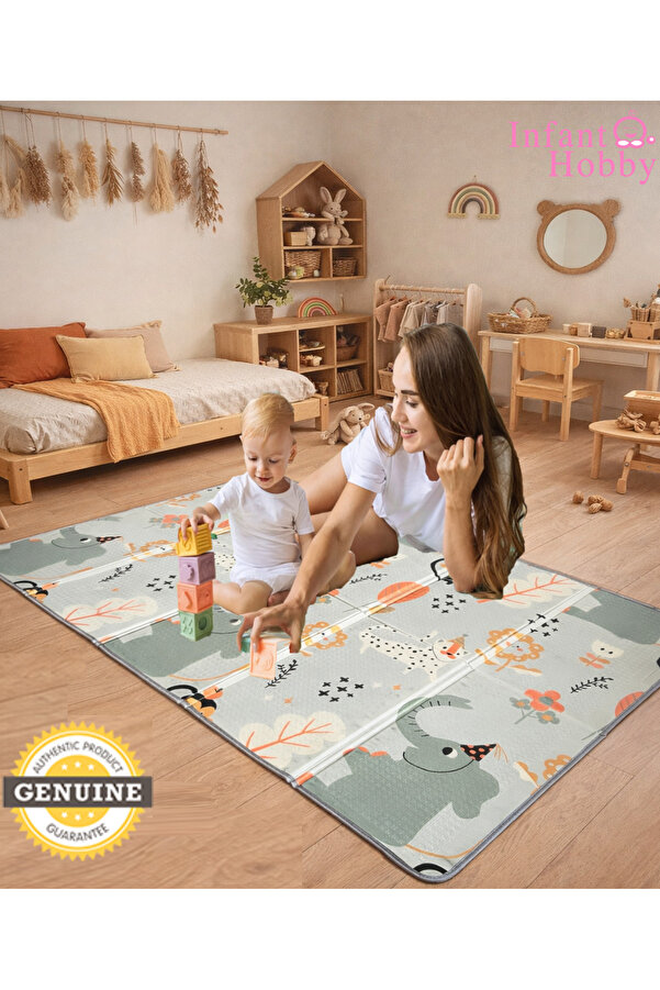 İnfant Hobby Happy Day`s Premium Çift Taraflı Katlanabilir Oyun Matı ( ÖZEL KORUYUCU KENAR BİYE)
