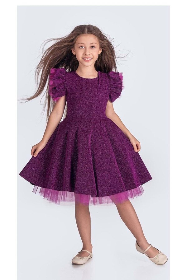 Mnk Baby&Kids Simli Şanzelize Kız Çocuk Abiye Elbise M00669 MOR