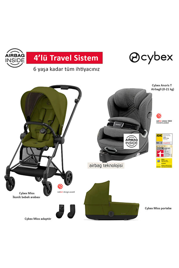Cybex Mios Khaki HEDİYELİ (Adac birincisi en yüksek puanlı Cybex Anoris oto koltuğu ve portbebe HEDİYELİ)