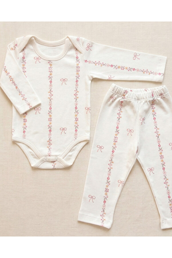 Zezig Bow Line %100 Pamuk Organik Baskı Body Pantolon Takım