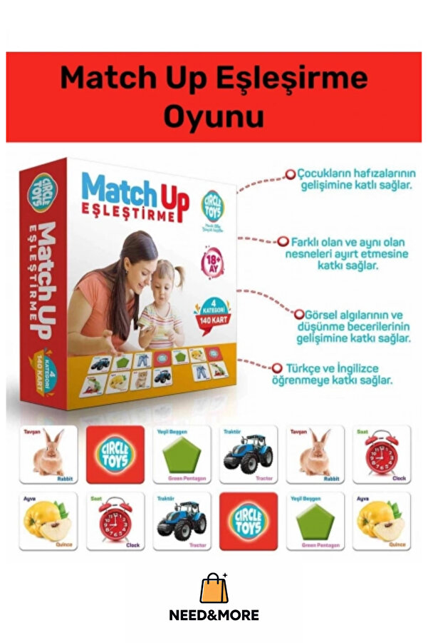 NEED&MORE #Zeka Geliştirici Eğitici Çocuk El Göz Kordinasyonu Match Up Eşleşirme Oyunu 140 Parça