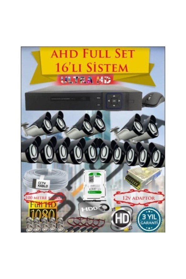 Orqinel 2Mp Ahd 1080P Gece Görüşlü 16 Kameralı Güvenlik Sistemi - 500GB HDD