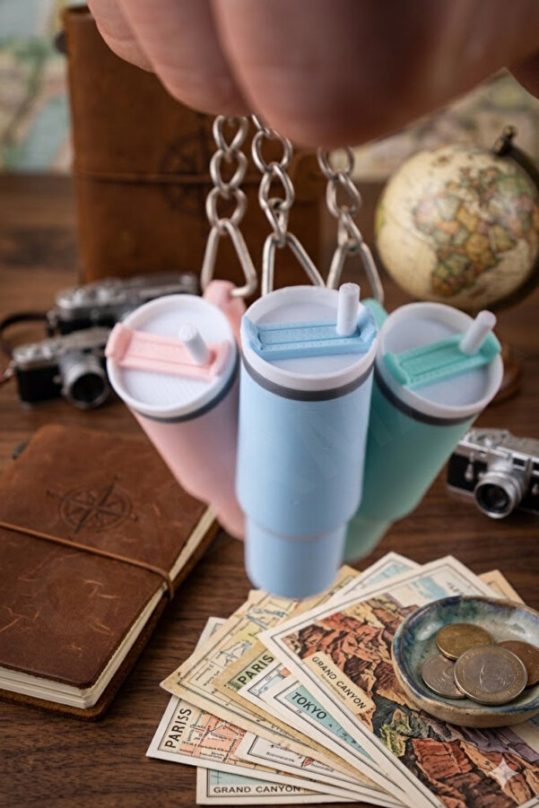 OVERMAX Termos Anahtarlık - Quencher Pipetli Termos Anahtarlık Çanta Charm Silver Zincir Anahtarlık 3'lü Set