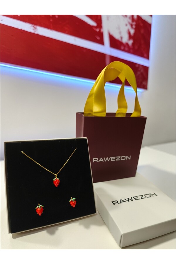 RAWEZON Kutulu Çantalı Karpuz Set-Pirinç Kolye ve Küpe Sevgiliye Hediye Arkadaşa Eşinize Doğum Günü