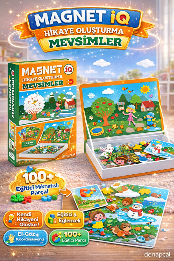 DENAPCAL Manyetik Bloklar Eğitici Puzzle Oyun Seti Kartlı Mevsimler Manyetik Eğitici Hikaye Oluşturma