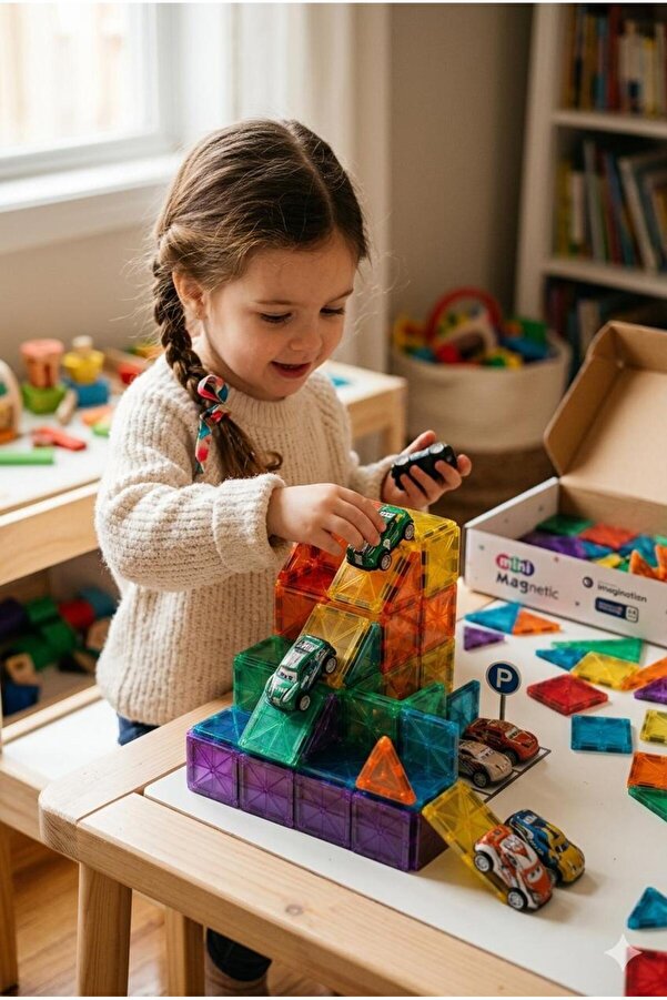 BuradaBuldun Mini Magnetic Imagination 64 Parça Arabalı Manyetik Blok Seti