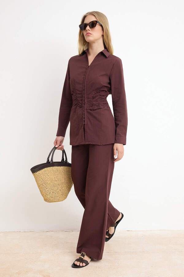 Trendyol Modest Brown Fitted Drawstring Detailed Bottom - Top Set Tctss26Us00053