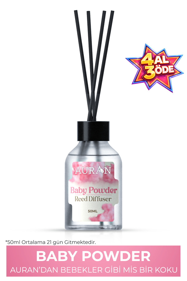 AURAN Bebek Pudrası Çubuklu Oda Kokusu Bambu Kokusu Baby Powder Reed Diffuser 50ml