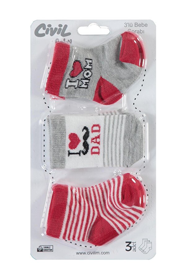 Civil Baby Bebek 3'lü Çorap Set Yenidoğan Kırmızı
