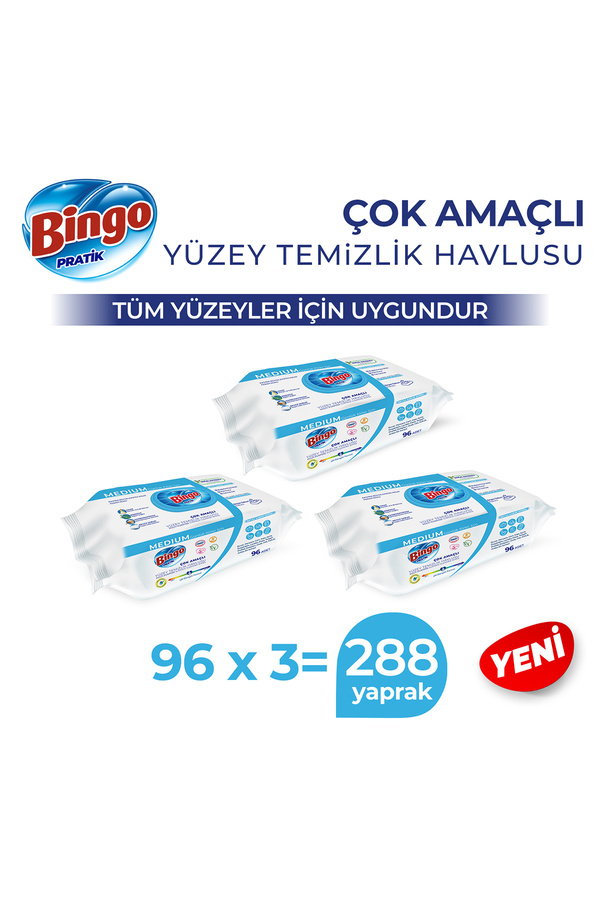Bingo Yüzey Temizleme Havlusu Medium Beyaz Sabun Kokulu 96 Adetx3 (288 Yaprak)
