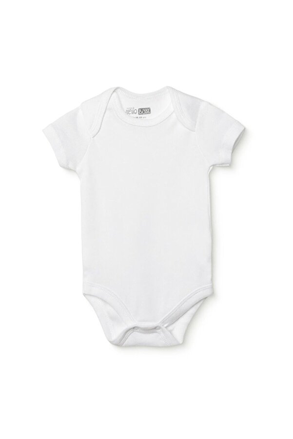 ebebek Hello Baby HelloBaby Unisex Beyaz Body Bisiklet Yaka Kısa Kol Beyaz