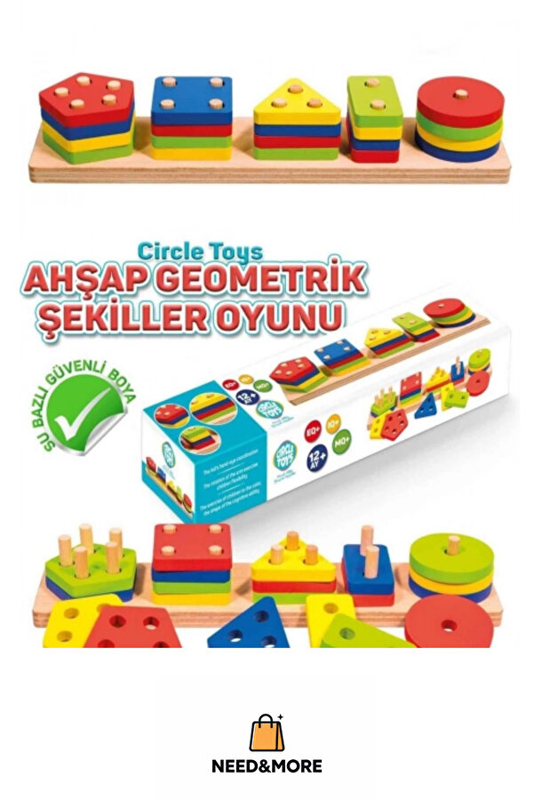 NEED&MORE #Eğitici Zeka Geliştirici Çocuk Ahşap Geometrik Şekiller Oyunu