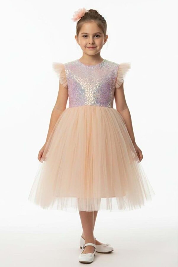 Mnk Baby&Kids Tüllü Kız Çocuk KPL Elbise MNK0526 KOYU SOMON