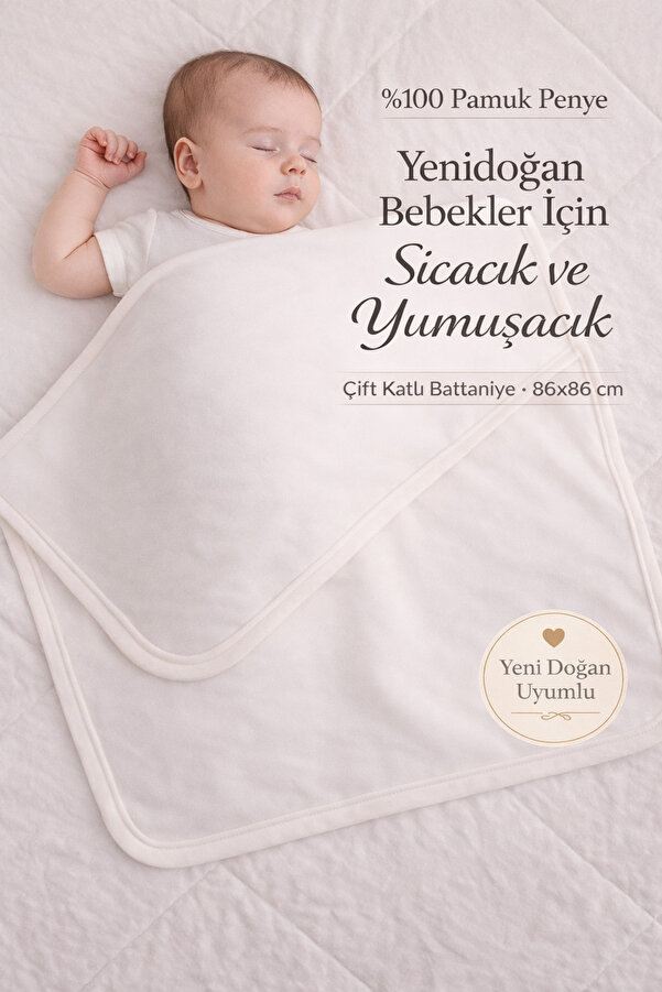 Babush Çok Amaçlı Yenidoğan Penye Bebek Battaniyesi Bebek Örtüsü Çift Katlı Ekru %100 Pamuk, 86×86 cm