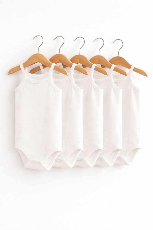 EFU BABY 5li %100 Organik Pamuk Beyaz İp Askılı Bebek Body