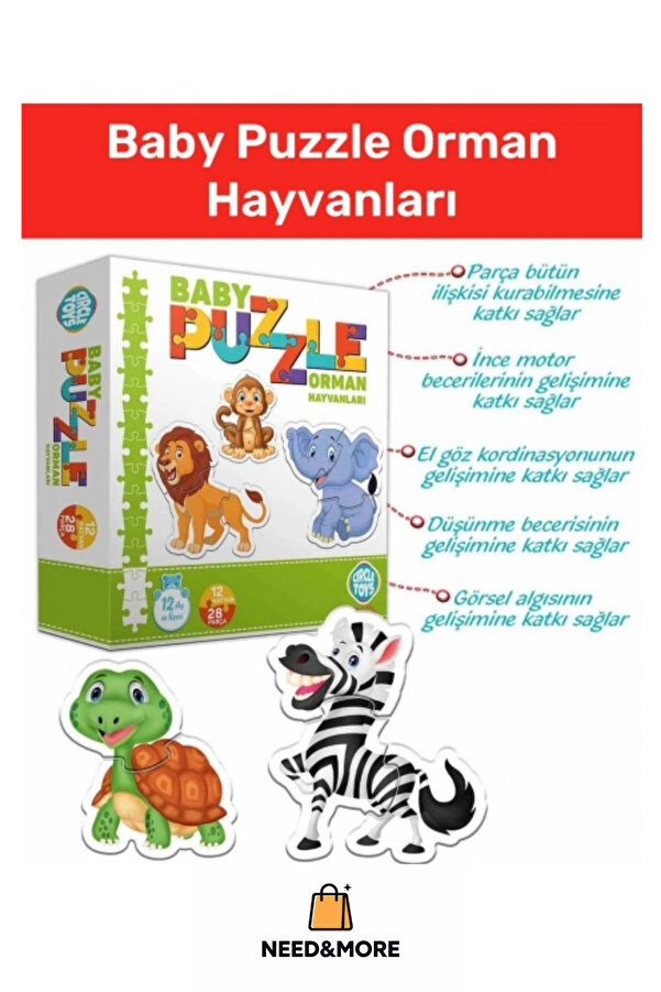 NEED&MORE #Zeka Geliştirici Eğitici Çocuk El Göz Koordinasyonu Baby Puzzle Orman Hayvanları