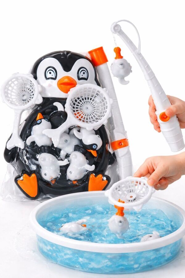 ydn Penguen Mıknatıslı Balık Tutma Yakalama Oyunu 10 Parça Oltalı Deniz Canlıları Eğitici Oyuncak Siyah