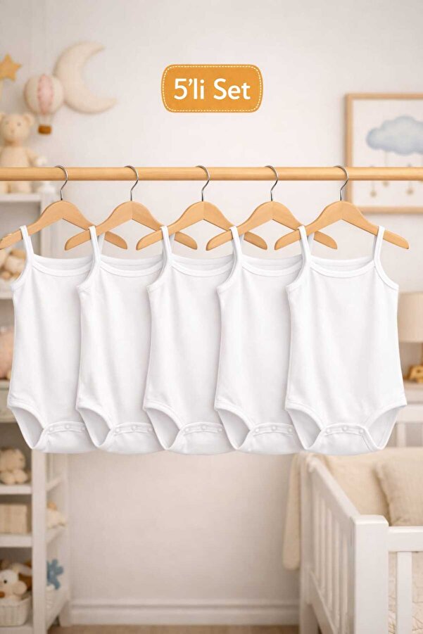 vieso 5'li İp Askılı Pamuklu Çıtçıtlı Bebek Body Zıbın Atlet Ekonomik