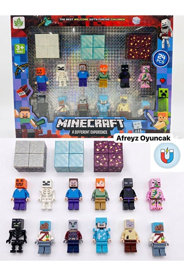 afreyz oyuncak Minecraft 12’Li Figür Set Ve 12 Adet Mıknatıslı Manyatik Blok Küp Yeni Model 12 Mini Maykıraft