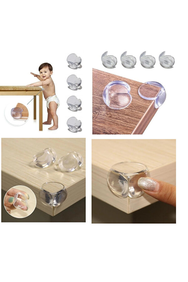 shopwave KRM Bebek Çocuk Yumuşak ve Esnek Dairesel Şeffaf Yapışkanlı Güvenlik Köşe Koruyucu (4 Adet) KRM