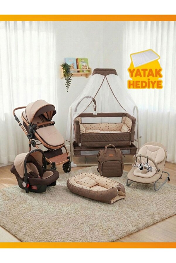 modabebekler Yeni Doğan Bebek Seti Puset Park Yatak Ana Kucağı Çantalı Şık Konforlu Tam Set