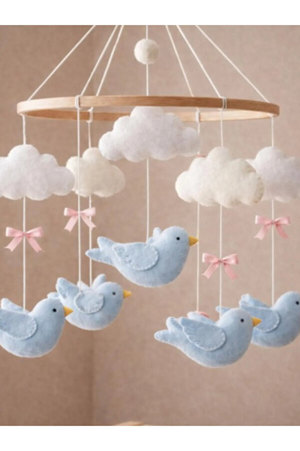 keçedekorr Mavi kuşlu bebek hediyesi. , Bebek beşik dönencesi, dönence