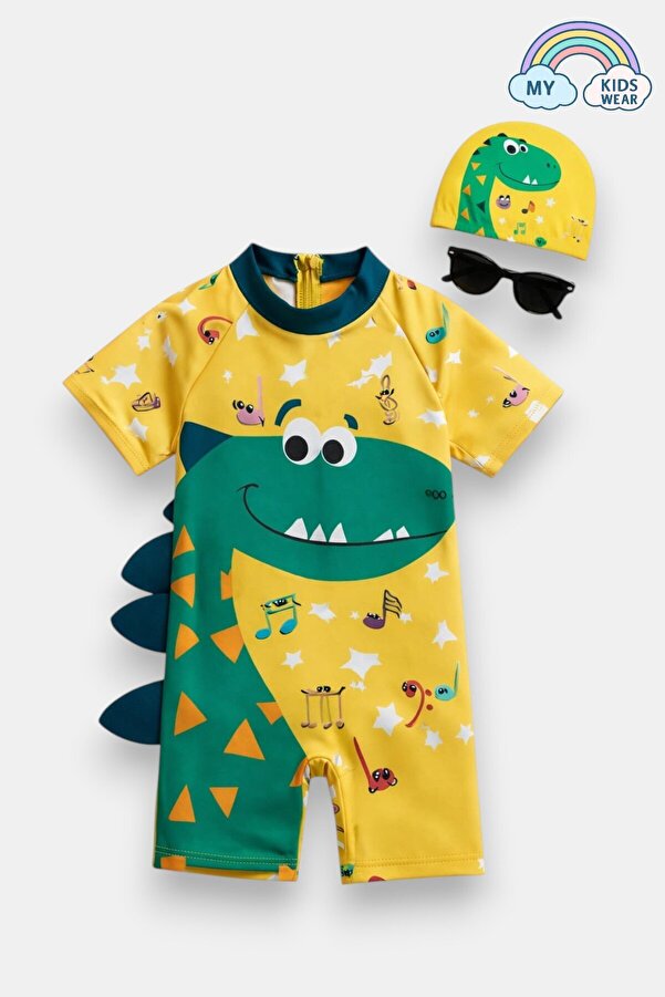My Kids Wear Çocuk Desenli Mayo Takımı - UV Korumalı Bone ve Güneş Gözlüğü Hediyeli 2'li Set 12680