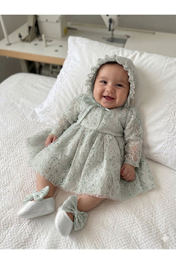 Dizaynbyasena Fransız yumuşak lez dantelli bebek mevlüt elbisesi