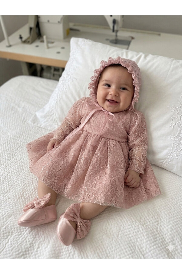 Dizaynbyasena Fransız yumuşak lez dantelli bebek mevlüt elbisesi