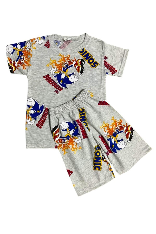 Fil Kids Erkek Çocuk Pamuklu Yazlık İnce Kumaş Gri Renk Kirpi Desenli Kısa Kollu Şortlu Yazlık Pijama Takımı