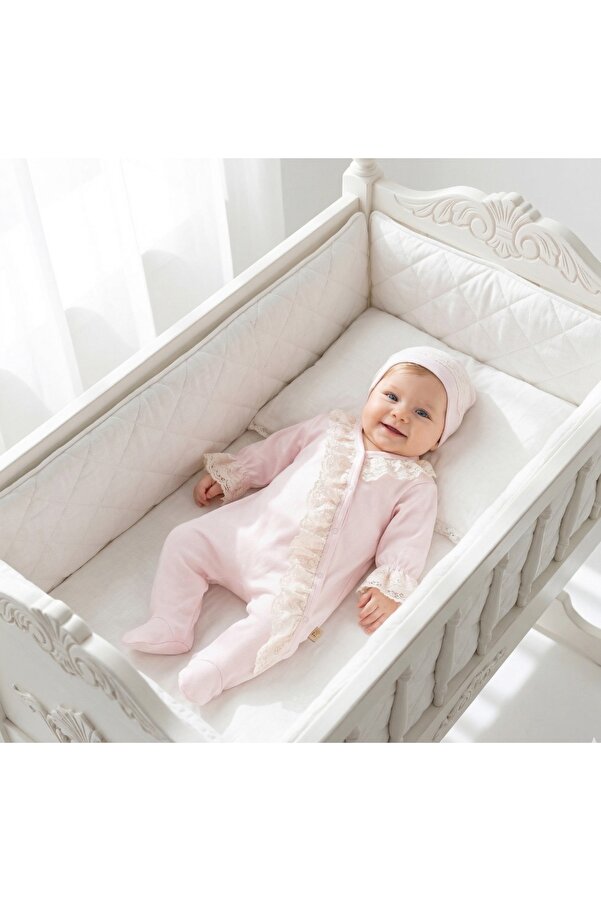 Miniday Baby Kız Bebek Dantelli Mevlütlük Tulum Bandanalı Yeni doğan Hastane çıkışı Abiye Mevlitlik %100 Pamuk 10