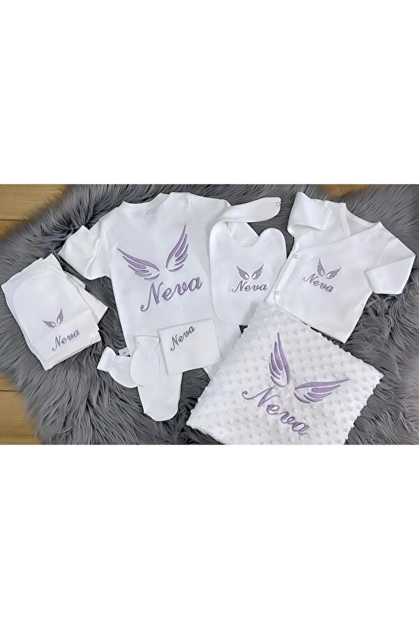 Jaju Baby Melek Kanatlı Nakışlı ve Isim Işlemeli Kız Bebek Yeni Doğan Set