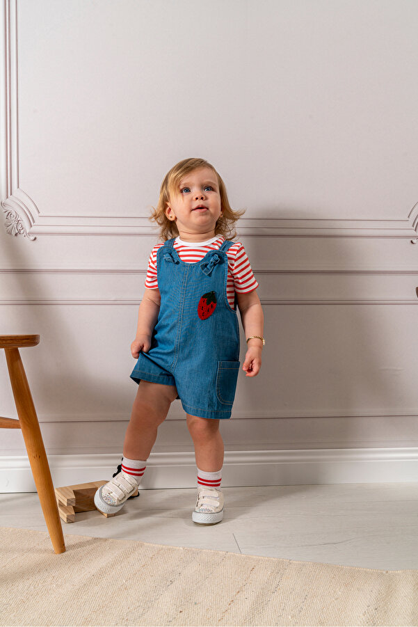 NoyNoy Baby Kot Jile Salopet Takımı Meyve Figürlü Tişörtlü ve Çoraplı Kombin 3 lü Set 9-36 Ay