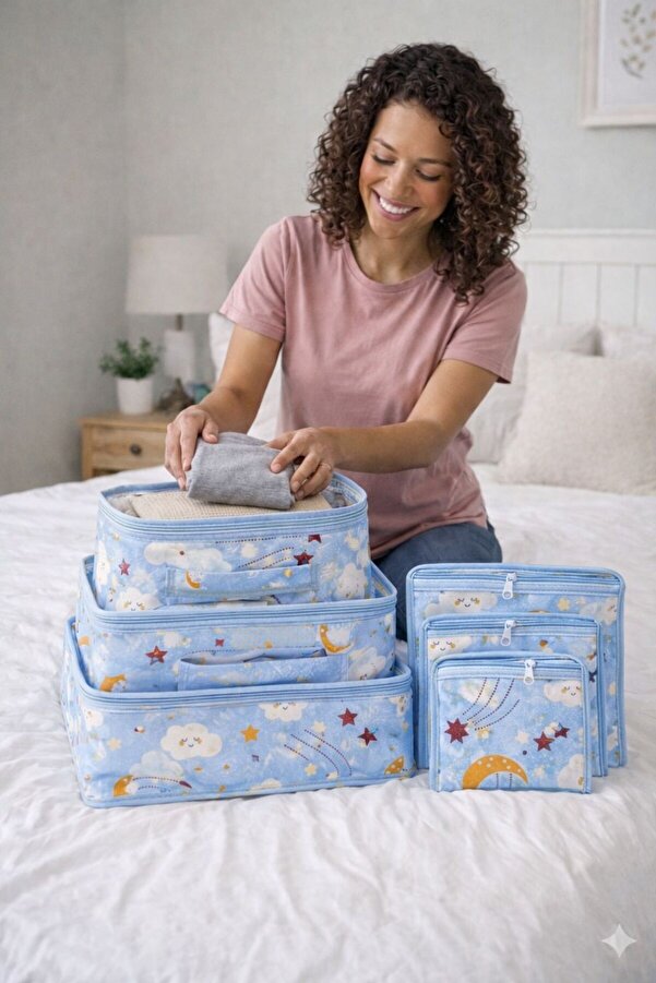 MorBebe Baby 6'lı Desenli File Bavul Valiz Bakım Çantası Hastane Çıkışı Içi Düzenleyiciçok Amaçlı Organizer