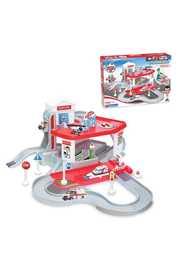 Doğan Oyuncak Dünyası İki Katlı Hastane Garaj Seti - Otopark Seti - Araba Seti - Hotwheels Seti - Istasyon