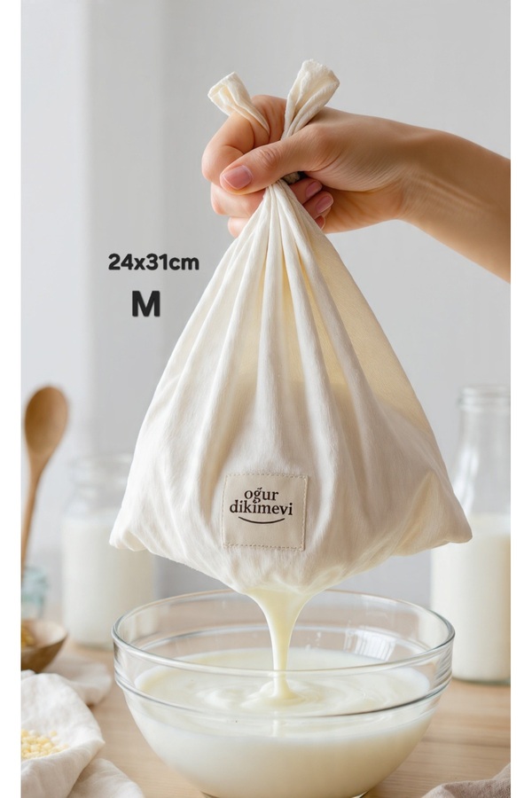 GÖZDE ELSANATLARI Bitkisel Süt Torbası Organik Yoğurt Süzme Kesesi Yıkanabilir Natural Tekstil Sütbezi 24X31cm