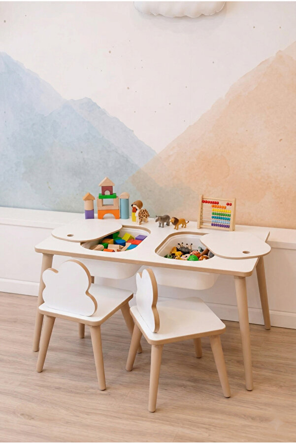 POFİTTO Montessori Çocuk Masası-oyun Masası-aktivite Masası-etkinlik Masası Takımı 2 Bulut Sandalye