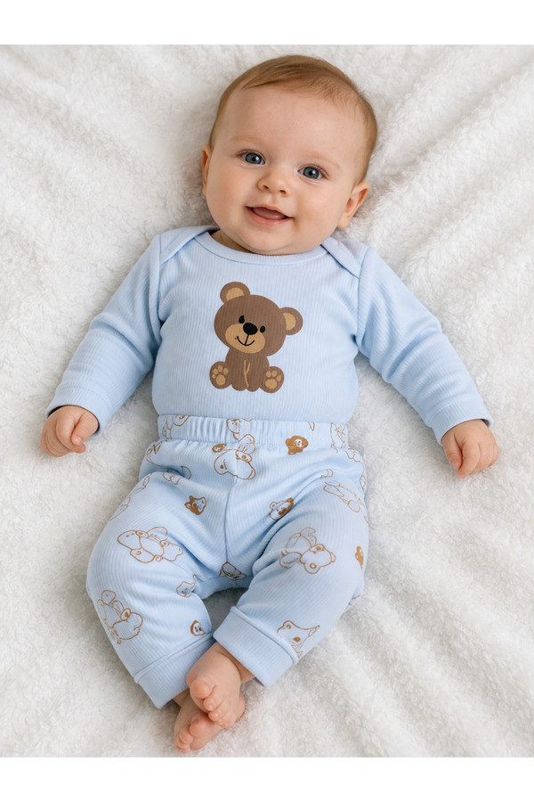 VERONA TARZ Kız Erkek Bebek Ayıcıklı 2li Takım 2 Parça Alt Üst Çıtçıtlı Body Takımı Mevsimlik Yenidoğan Kıyafeti