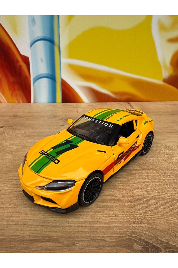scntoys Metal Oyuncak Araba Toyota Supra Çek Bırak Model Araba Diecast Araba Sarı Toyota Supra